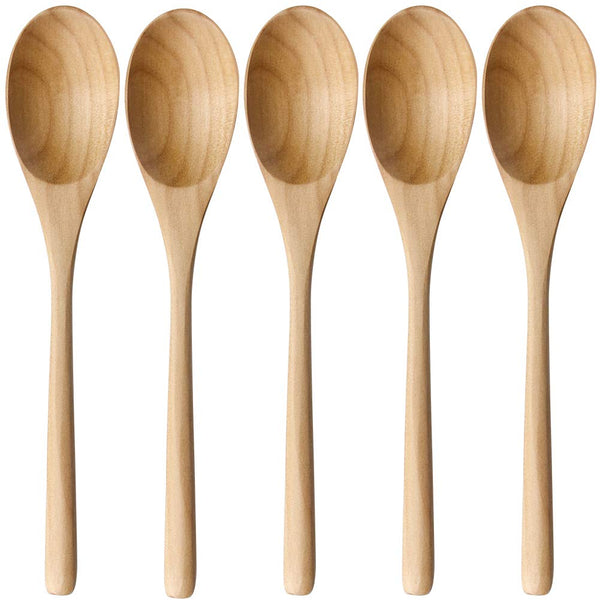 Wooden Soup Spoons, Set of 5, Long Handle
