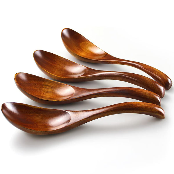 Wooden Soup Spoons, Set of 4, Round Handle