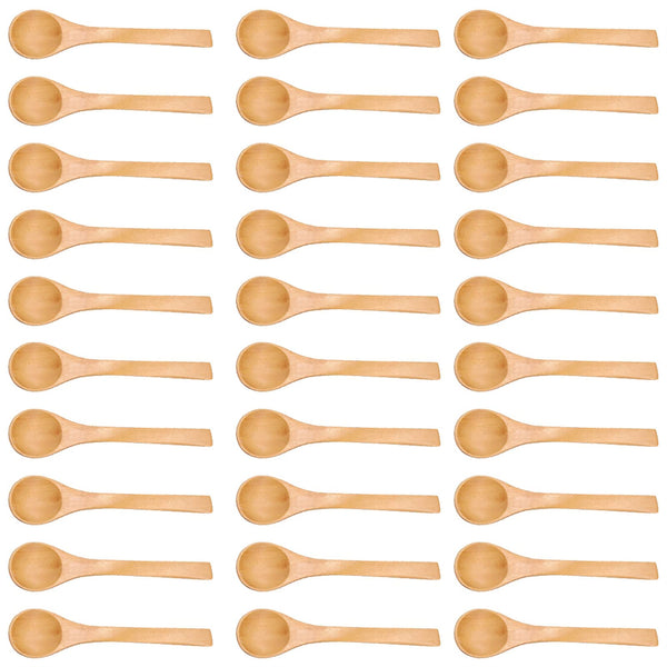 Mini Wooden Condiment Spoons, Set of 30, 7.5cm