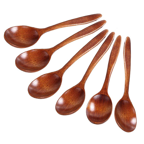 Wooden Spoons, Set of 6, Natural, 20cm